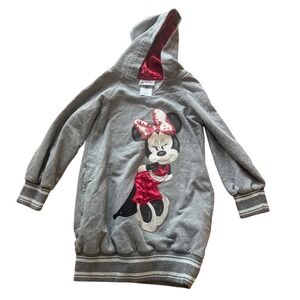 Disney Parks Minnie Mouse Sequin Bow Hoodie Gray Kids Medium M Cozy‎ Graphic